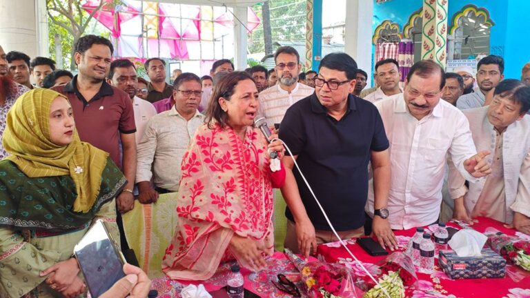 পূজামণ্ডপে অনুদান দিয়ে বিএনপির পক্ষে ভোট চাইলেন এমপি আলো